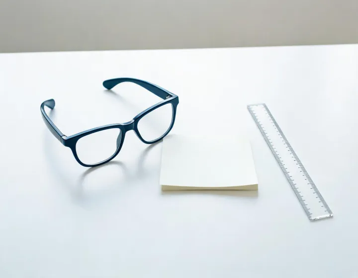Rectangular sunglasses and a destination note on a sourcing desk