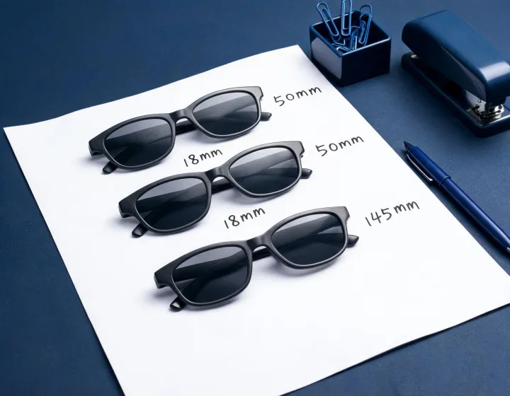 Rectangle sunglasses lined up for a mens RFQ sheet